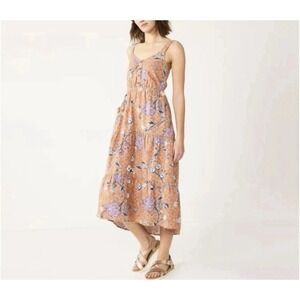 Sonoma Tiered Linen Blend Midi Dress Sleeveless Light Orange Floral Geometric 2X